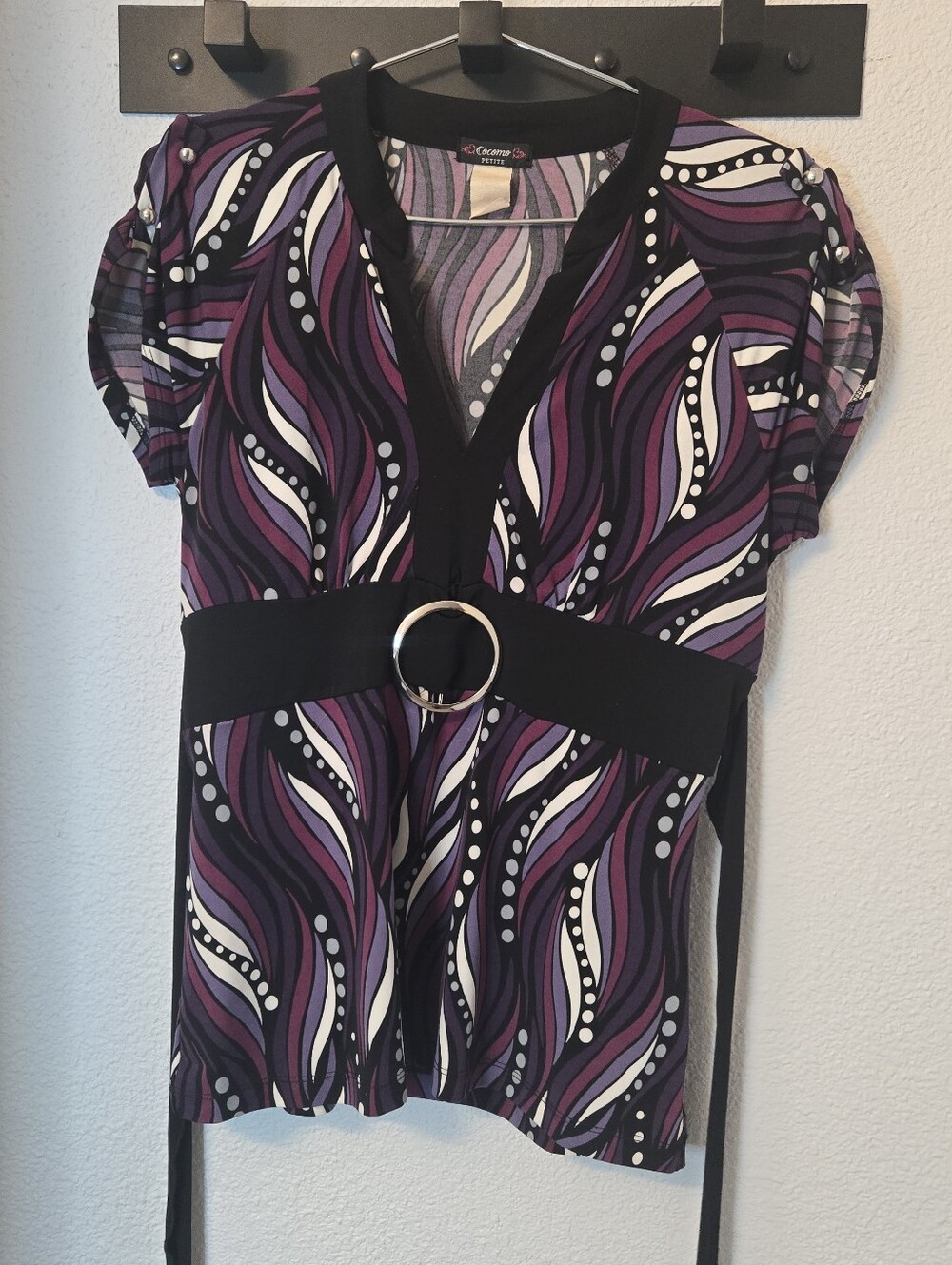 Vintage Y2K Cocomo Petite Purple Geometric Swirl Ring Blouse Size S